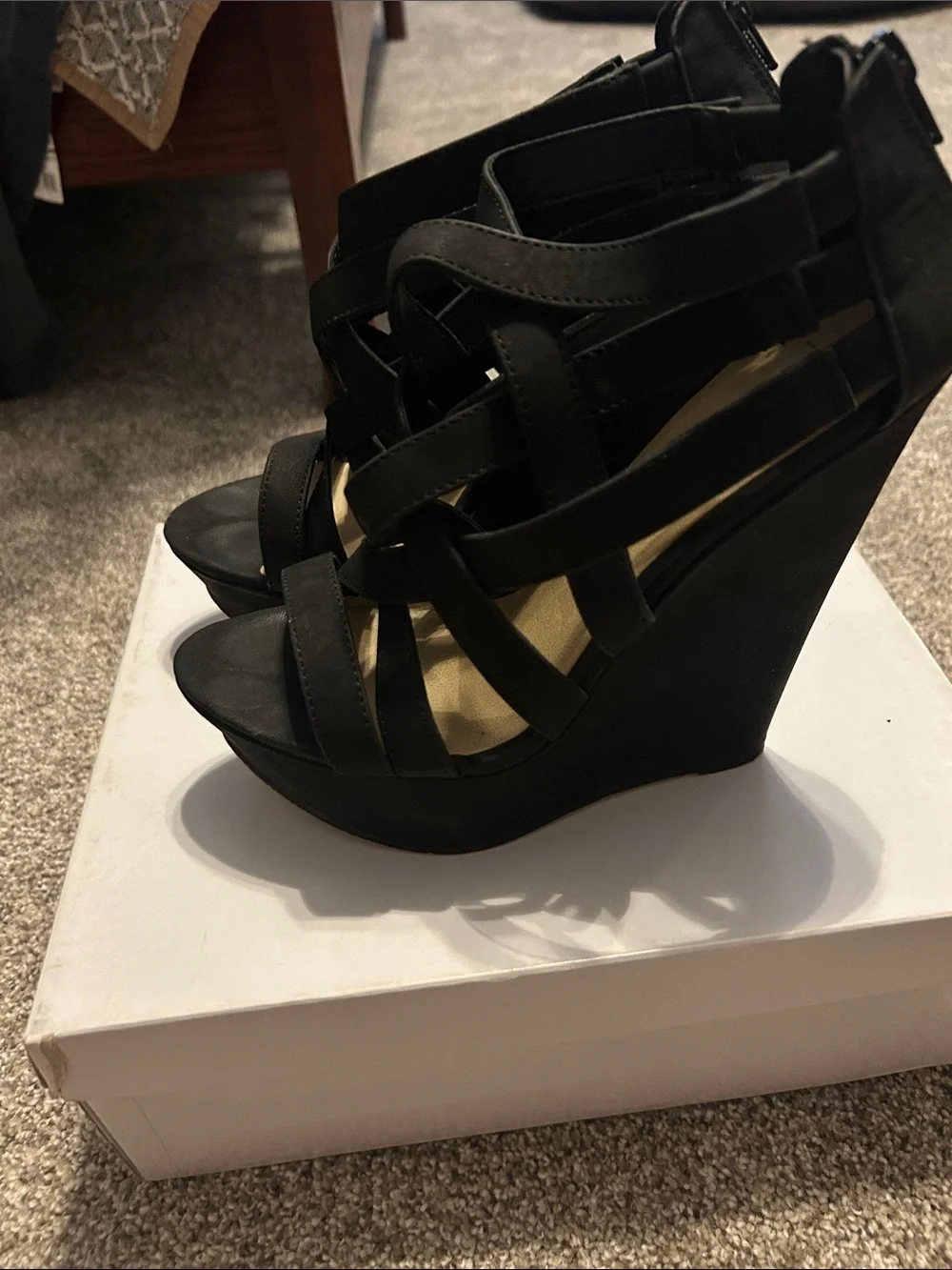 Steve Madden Black Strappy Wedge Sandals - Women's Fashion Heel
